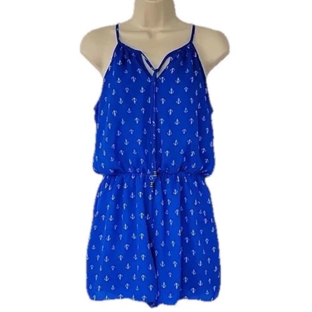 As U Wish Anchor Nautical Fisherman Romper With Pockets Womens Size S B175